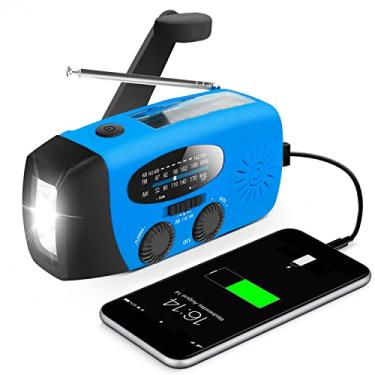 Imagem de Rádio de manivela de emergência com lanterna LED para emergência, rádio meteorológico portátil AM/FM com carregador de telefone carregador de bateria de 2000 mAh