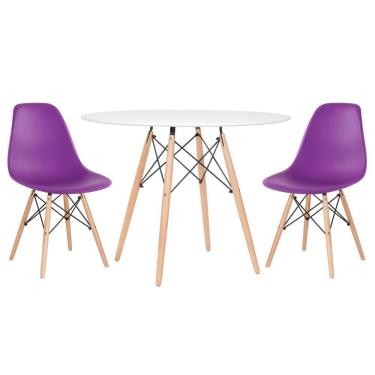 Imagem de KIT - Mesa redonda Eames 100 cm branco + 2 cadeiras Eiffel DSW