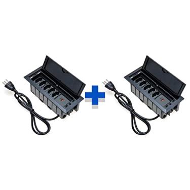 Imagem de Kit 2 Caixas De Tomadas 7 Blocos 5 Tomadas 20A 2 USB (1 Tipo C) COR:PRETO