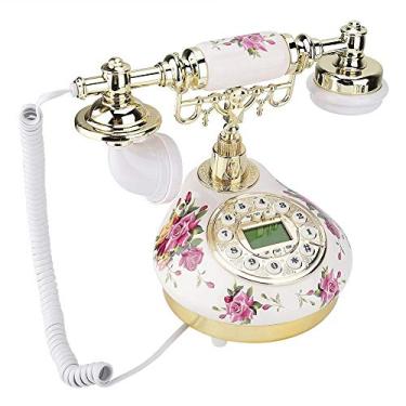 Imagem de Pokerty Telefone vintage, retrô, vintage, imitação de telefone antigo, cerâmica, luz de fundo, mãos livres, para decoração de casa, uso no escritório