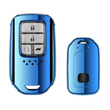 Imagem de CSHU TPU Remote Car Key Case Cover Chaveiro Ring Key Bag, apto para Honda Civic 2017 H-RV Accord Pilot CR-V City Odyssey Freed Vezel Jazz 2013-2017, A, azul