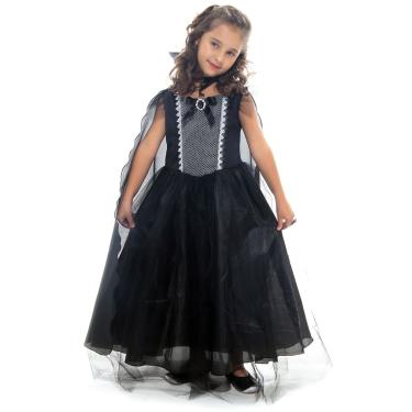 Imagem de Fantasia Vampira Prata Vestido Infantil com Capa - Halloween 
 GG