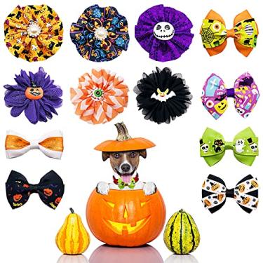 Imagem de PET SHOW 12 pçs/pacote de amuletos de coleira de cachorro de Halloween laços de flores acessórios para coleiras de cachorro de gato acessório para cães pequenos
