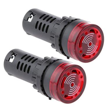 Imagem de 2 alarmes buzzzzzzer CA CC 12 V LED vermelho indicador de sinal de alarme flash luz painel montagem nível III