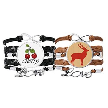 Imagem de DIYthinker Pulseira de mão com corrente de couro Cereja Amor Pulseira de Cereja com Grão de Madeira Vermelha, Não se candidatar