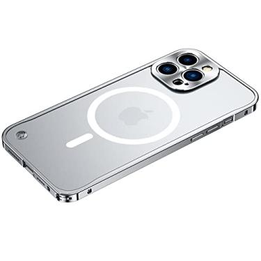 Imagem de Capa de telefone de alumínio de luxo para iPone 13 Mini 14 Pro Max acrílico fosco à prova de choque Capa de armadura para iPhone 12 13 Pro Max, Prata, para iPhone 13 mini