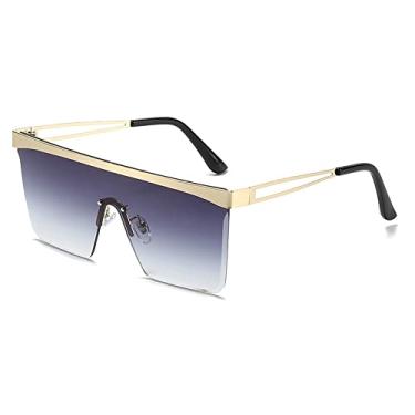 Imagem de Óculos de sol quadrados vintage sem aro de uma peça para mulheres moda liga superdimensionada óculos de sol planos masculinos tons gradientes óculos, ouro duplo cinza, tamanho único