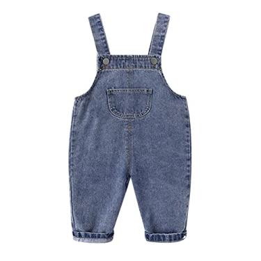 Imagem de Macacão jeans fofo para crianças, bebês, meninos, meninas, calças com suspensório, roupas e casacos de inverno para meninos, Azul, 18-24 meses