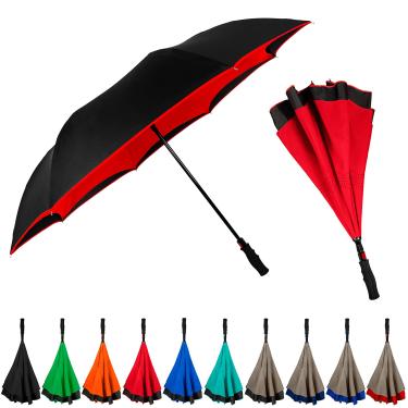 Imagem de Guarda-chuva Inversa StrombergBrand (guarda-chuva reversível), guarda-chuva invertido de camada dupla para mulheres e homens, guarda-chuva grande à prova de vento - guarda-chuva de pé automático reverso fechado guarda-chuva vermelho