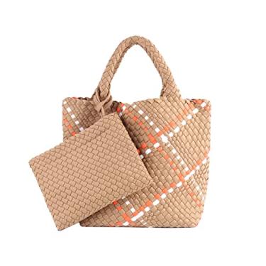 Imagem de Bolsa de mão de tecido de designer + bolsa feminina de neoprene bolsa de mão moderna bolsa de viagem de ombro grande bolsa de compras sob as axilas.Cáqui