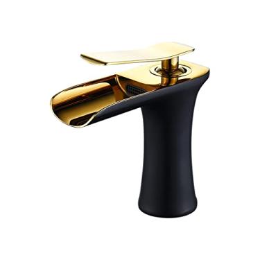 Imagem de Torneiras de banheiro para pia 1 furo torneira preta banheiro cachoeira torneiras de banheiro para pia 1 furo torneiras de banheiro para pia 1 furo torneira de vaidade torneira de cachoeira para jardim, escovado B (cor: preto A)