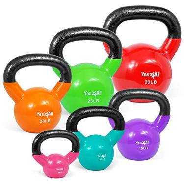 Imagem de Yes4All Combo especial: Conjuntos de peso Kettlebell revestidos de vinil – Peso disponível: 5, 10, 15, 20, 25, 13,6 kg (R - multicolorido 2,2 a 13,6 kg)