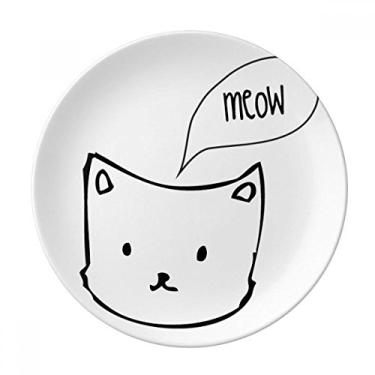 Imagem de Prato de gato branco com cabeça de gato mewing decorativo de porcelana salver talheres, prato de jantar