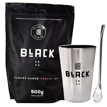 Imagem de Kit Tereré Erva Cereja Ice Copo Cromado E Bomba Black Erva