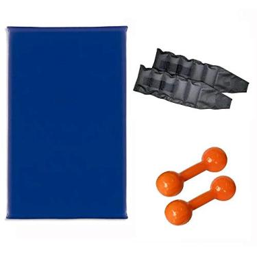 Imagem de Kit Treine em Casa - Colchonete + Par de Tornozeleira 4 Kg + Par de Halteres de 4 Kg