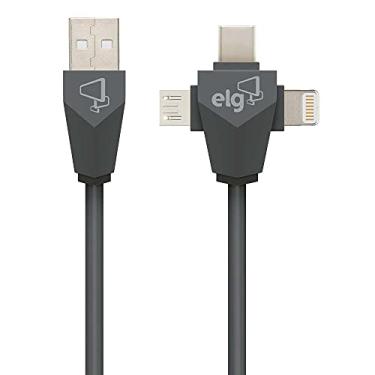 Imagem de Cabo 3 em 1 para Recarga e Sincronização, Conector Lightning, USB Tipo-C e Micro USB, Suporta 12W e 2.4A, Comprimento 1.5m, Cinza, PW31C, ELG