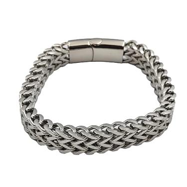 Imagem de Pulseira Bracelete Masculina Trançada Grossa Aço Inox Resistente Cor:Prata