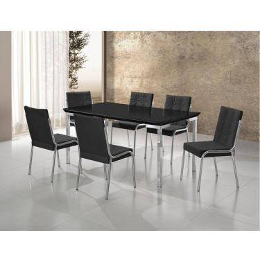 Imagem de Conjunto Sala de Jantar Mesa Iza New Tampo MDF/Vidro 6 Cadeiras Natani New Cromado/Preto