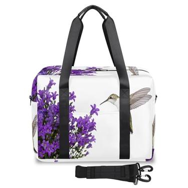 Imagem de Peak Bird Flor Roxa Weekender Bolsa de Viagem Bolsa de Ombro Animal Beija-flor Esportes Bolsa de Ombro Mala de Ombro Unissex, Mármore dourado geométri, 18.1*7.87*13.8 inches
