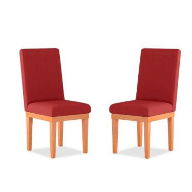 Imagem de Kit 02 Cadeiras De Cozinha Alice Para Sala De Jantar Suede Vermelho -