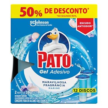 Imagem de Pato Desodorizador Sanitário Gel Adesivo 2 Refis Marine, Limpeza Banheiro, 12 Discos