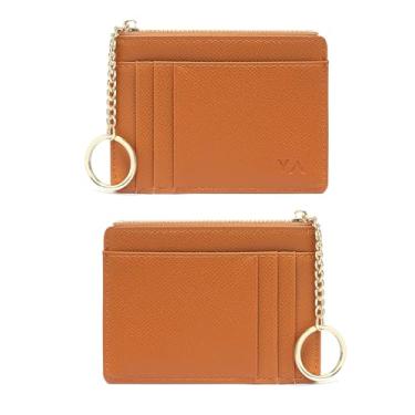 Imagem de Carteira feminina minimalista pequena de couro para cartões com bolso para moedas