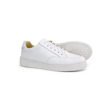 Imagem de Tenis casual masculino em couro 100% legitimo. Sneaker sapatenis branco com palmilha de gel (BRANCO, BR, Adulto, Numérico, 41)