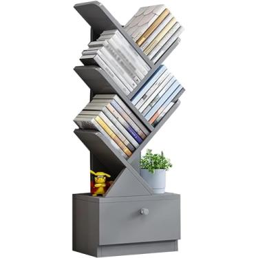 Imagem de Prateleira de árvore, estante em formato de árvore, estante em pé com gaveta, suporte de chão multifuncional simples e moderno para sala de estar, quarto, cinza, 6 andares 421Sensacional