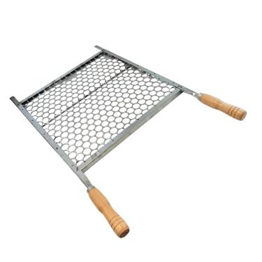 Imagem de Grelha Churrasco Tradicional Furo Moeda em inox 50x40cm e cabos em madeira