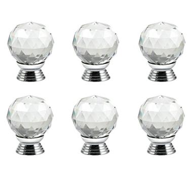 Imagem de 30 mm 6 peças bola redonda vermelha de vidro de cristal maçaneta/puxador de maçanetas para quarto de criança móveis gaveta armário de cozinha grande decoração divertida com parafusos (transparente)