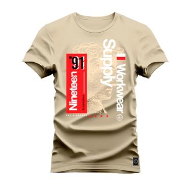 Imagem de Camiseta Plus Size Unissex 100% Algodão Estampada Premium NineTeean Bege G5