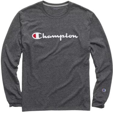 Imagem de Champion Camiseta masculina, camiseta clássica de manga comprida, confortável, camiseta macia para homens (reg. ou grande e alto), (Coleção 2024) cinza-escuro mesclado, Small