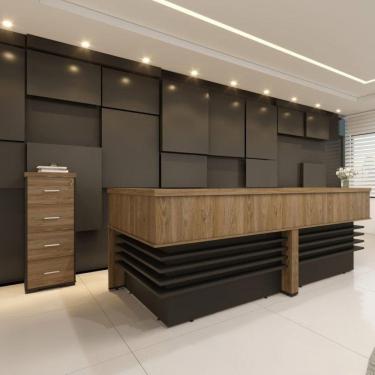 Imagem de Conjunto Escritório Recepção 3 Peças com 2 Balcões em L Tamburato 147,7cm 1 Gaveteiro Artany Charuto/Preto