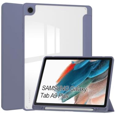 Imagem de Capa fina resistente compatível com Samsung Galaxy Tab A9 Plus 11 polegadas com parte traseira transparente transparente e capa de moldura de TPU à prova de choque, suporta hibernar/despertar