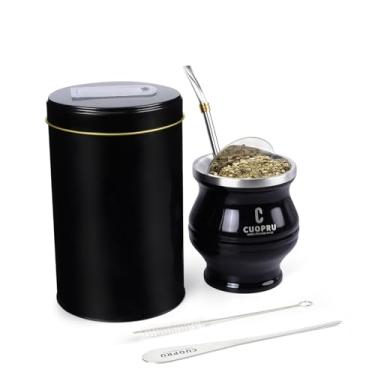 Imagem de Cuopru Conjunto de copos de erva mate 6 em 1, inclui cabaça mate moderna, yerbero, bombilla (palha), escova de limpeza, kits de modeladores de chá