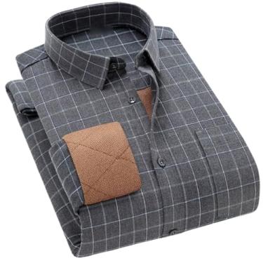 Imagem de Camisas masculinas quentes de lã acolchoadas de manga comprida, blusas confortáveis e grossas, botões de botão único para homens, Bn5655-03, G