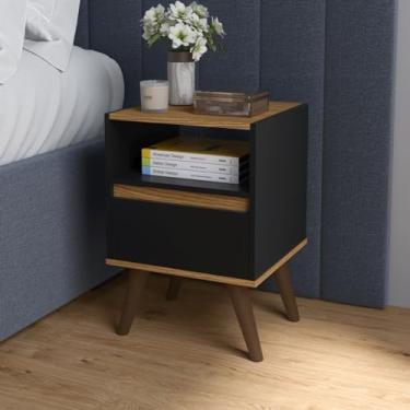 Imagem de Mesa De Cabeceira Paara Quarto Cama Com Gaveta Pés Retro (Preto/Freijó)