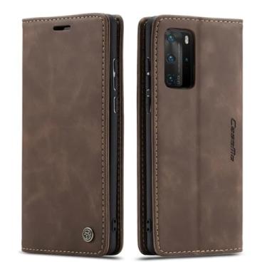 Imagem de Capa magnética de couro flip para Huawei P60 P50 P40 Lite P30 P20 Mate 60 30 Pro Capa para cartão carteira, café, (para Huawei Mate 30 Pro)