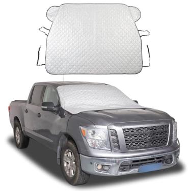 Imagem de Fgtagtal Capa de neve de para-brisa adequada para Nissan Titan 2016-2023, capa de para-brisa frontal para gelo e neve, capa de gelo de para-brisa extra grossa automotiva protege o para-brisa da chuva,