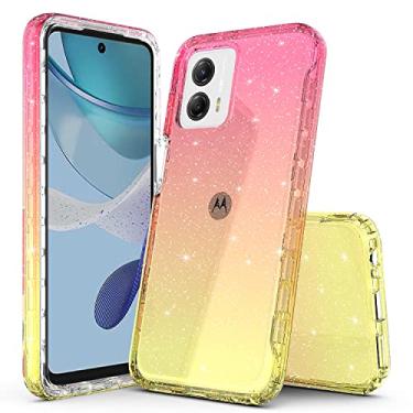 Imagem de Rosebono Compatível com Motorola Moto G Power 5G (2023) / Moto G 5G (2023), capa protetora híbrida com glitter transparente gradiente colorido TPU (dourado/rosa)