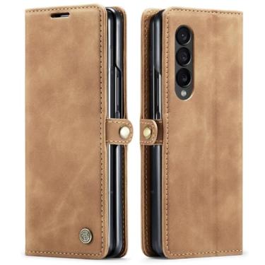 Imagem de Para samsung z folder4/5 cartão capa de couro do telefone móvel flip protetor retro dobrável magnético, marrom, para samsung z fold 5