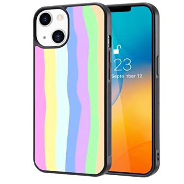Imagem de JOYLAND Capa de telefone listrada colorida para iPhone 14, capa protetora feminina de silicone macio preto e alumínio rígido resistente a arranhões à prova de choque para iPhone 14