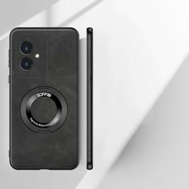 Imagem de Capa de telefone compatível com Huawei Honor 100 capa com suporte magnético de 360°, capa multifuncional de couro à prova de choque TPU protetora resistente (cor: preto)