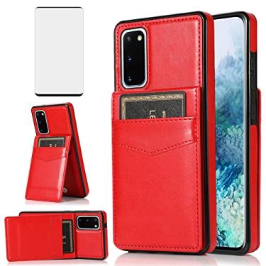 Imagem de Capa de telefone para Samsung Galaxy S20 Glaxay S 20 5G UW 6,2 polegadas com protetor de tela de vidro temperado porta-cartão de crédito capa carteira suporte acessórios de celular de couro Gaxaly 20S G5 capas mulheres homens vermelho