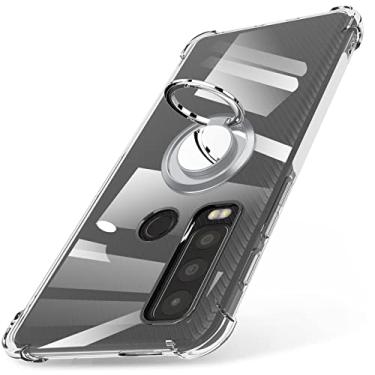 Imagem de ZHIYIWU Capa de telefone projetada para Moto Defy 2 5G com anel transparente suporte suporte fino transparente silicone macio TPU à prova de choque anti-arranhões capa protetora - transparente