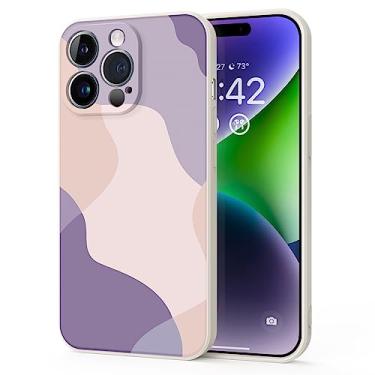 Imagem de YSLBWLE Capa para iPhone 12 Pro Max, capa fina de silicone líquido, à prova de choque, capa fina para iPhone 12 Pro Max, capa protetora de câmera de corpo inteiro - bege branco + roxo 9-IP12pm-01