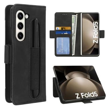 Imagem de Haecsfl Capa para Samsung Galaxy Z Fold 5, carteira de couro Z Fold 5, flip magnética, compartimento para cartão com bloqueio de RFID compatível com Galaxy Z Fold5 19.3 cm 2023 (1-preto)