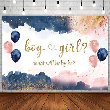 Imagem de AIBIIN 2,1 x 1,5 m azul marinho blush rosa pano de fundo revelador de gênero menino ou menina ele ou ela fundo fotográfico ouro rosa azul marinho nuvens gravidez revelar surpresa decorações de festa