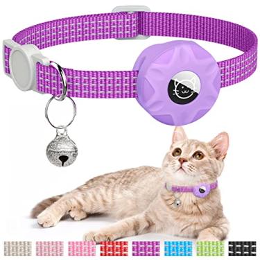 Imagem de Coleira para gatos Apple AirTag, rastreador GPS com suporte refletivo e sino, leve para gatos e gatinhos (Roxo)