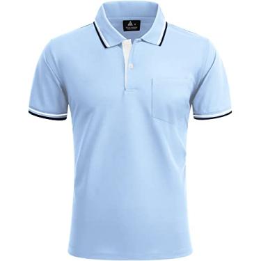 Imagem de Camisa polo masculina de golfe de manga curta com bolsos com absorção de umidade, camisetas polo de verão, 03-p0134-azul bebê, M